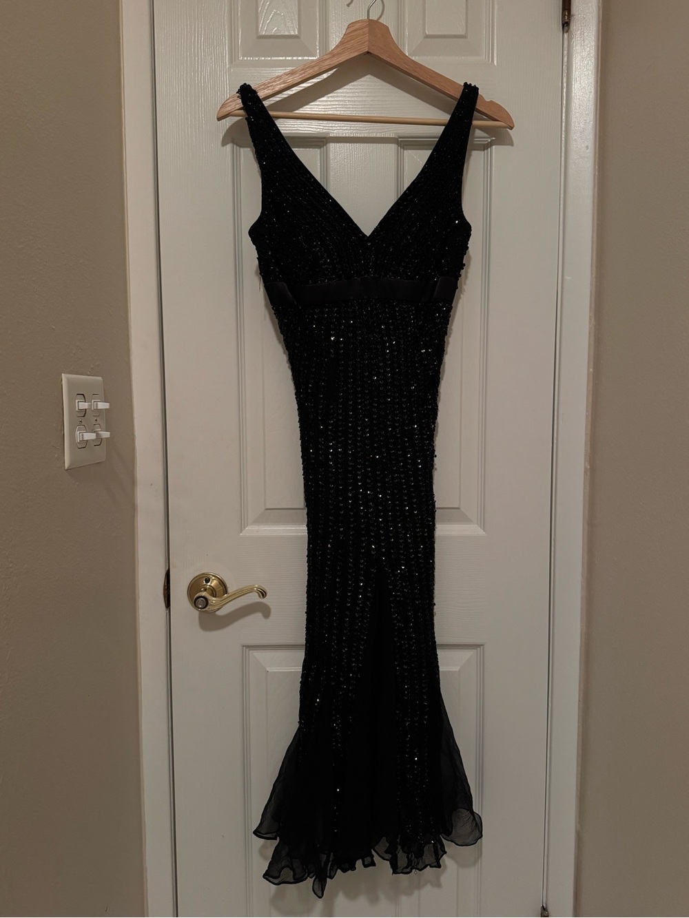 Pronovias Black Sequin V-Neck Mermaid Gown